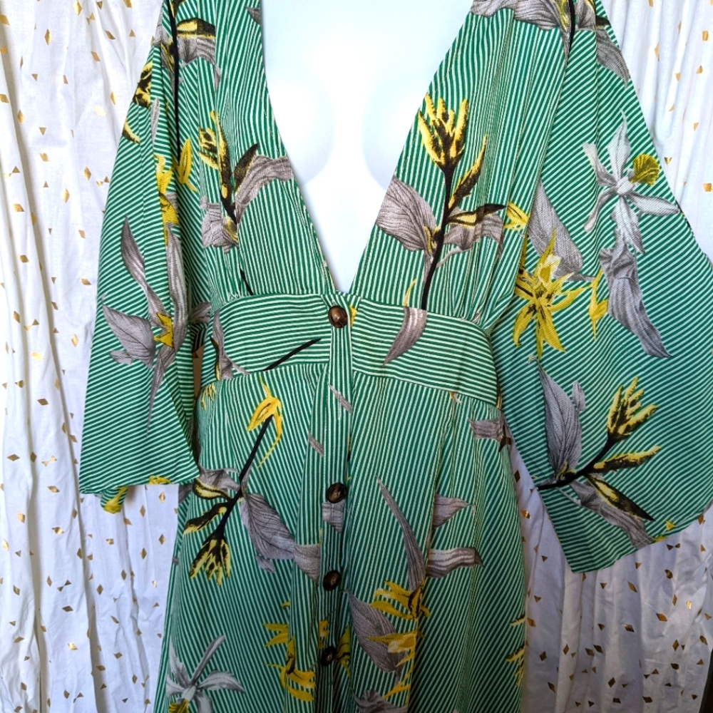 Kimono Style sheer deep V neck dress
